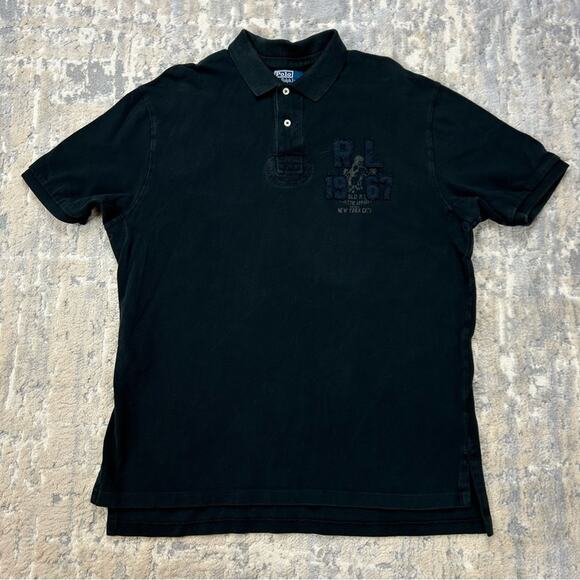 VINTAGE POLO RALPH LAUREN BLACK EMBROIDERED LOGO POLO SHIRT XL - Picture 1 of 5
